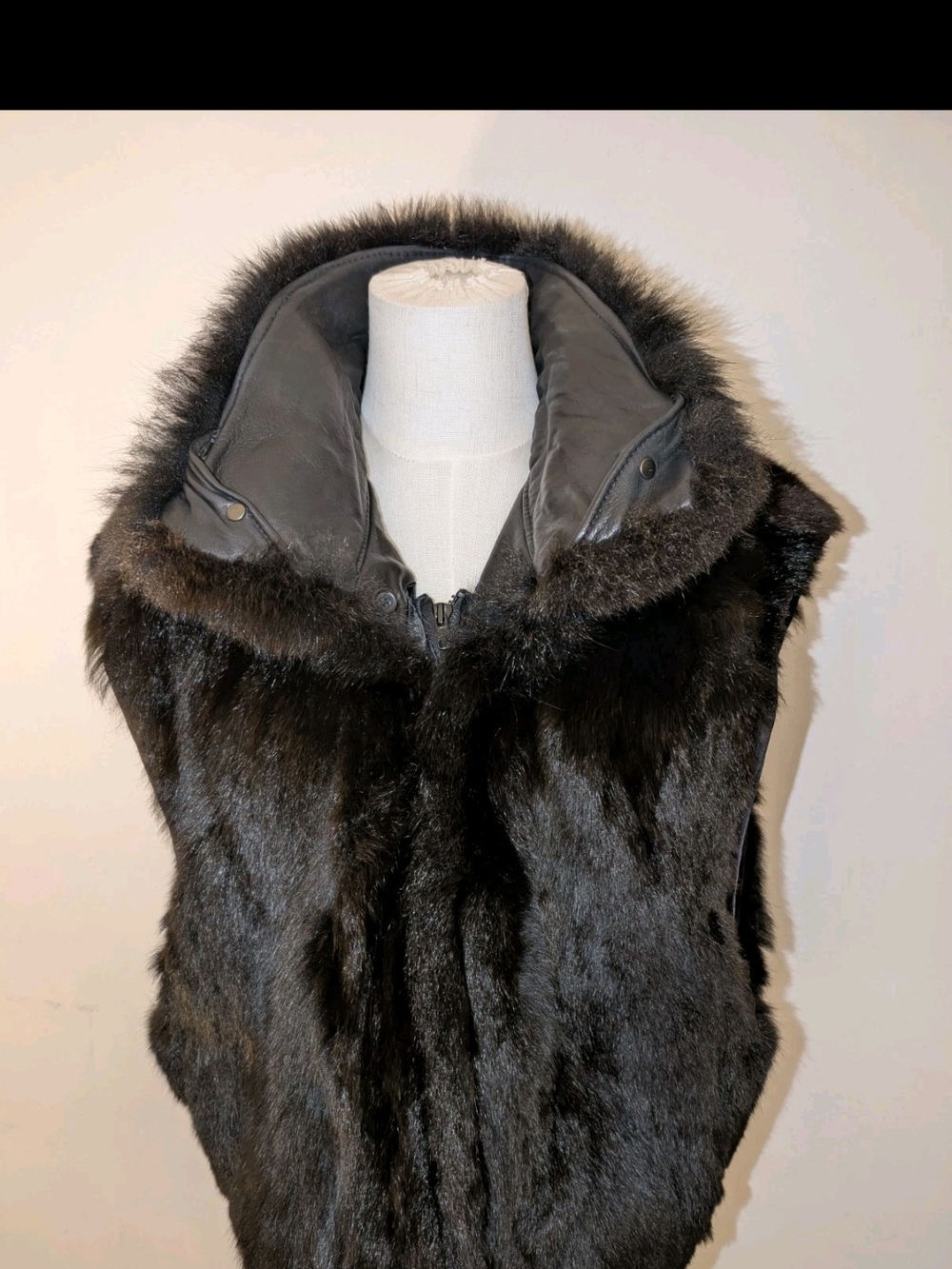 Andrew Marc Dark Brown Fur Vest with Leather Trim